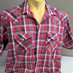 Vintage Western Frontier Pearl Snap Shirt Short Sleeve Check XL